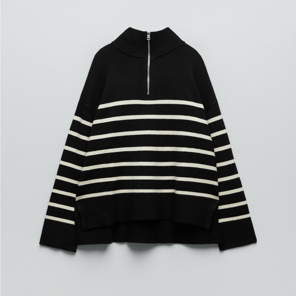 Zara Striped Zip Up Sweater sz S